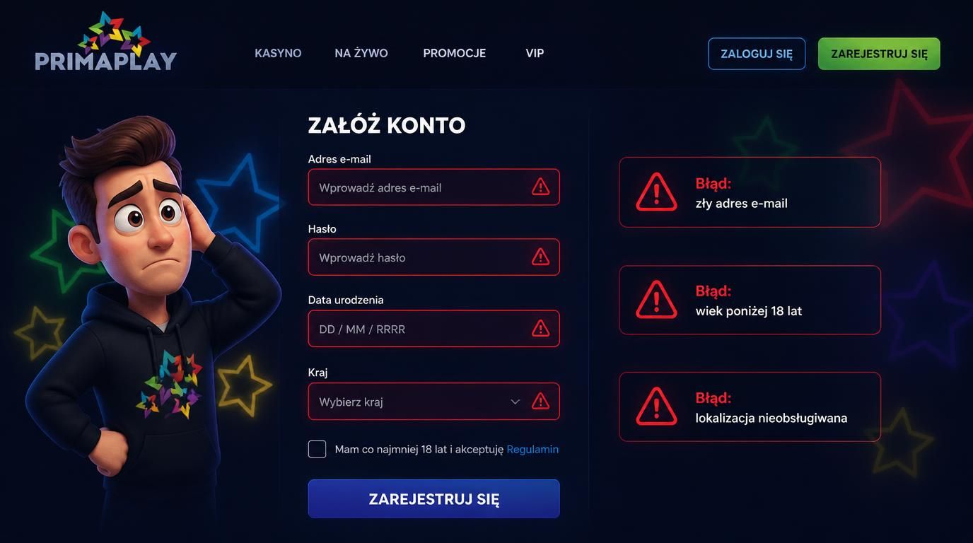 komunikaty błędów przy rejestracji – adres, wiek, lokalizacja